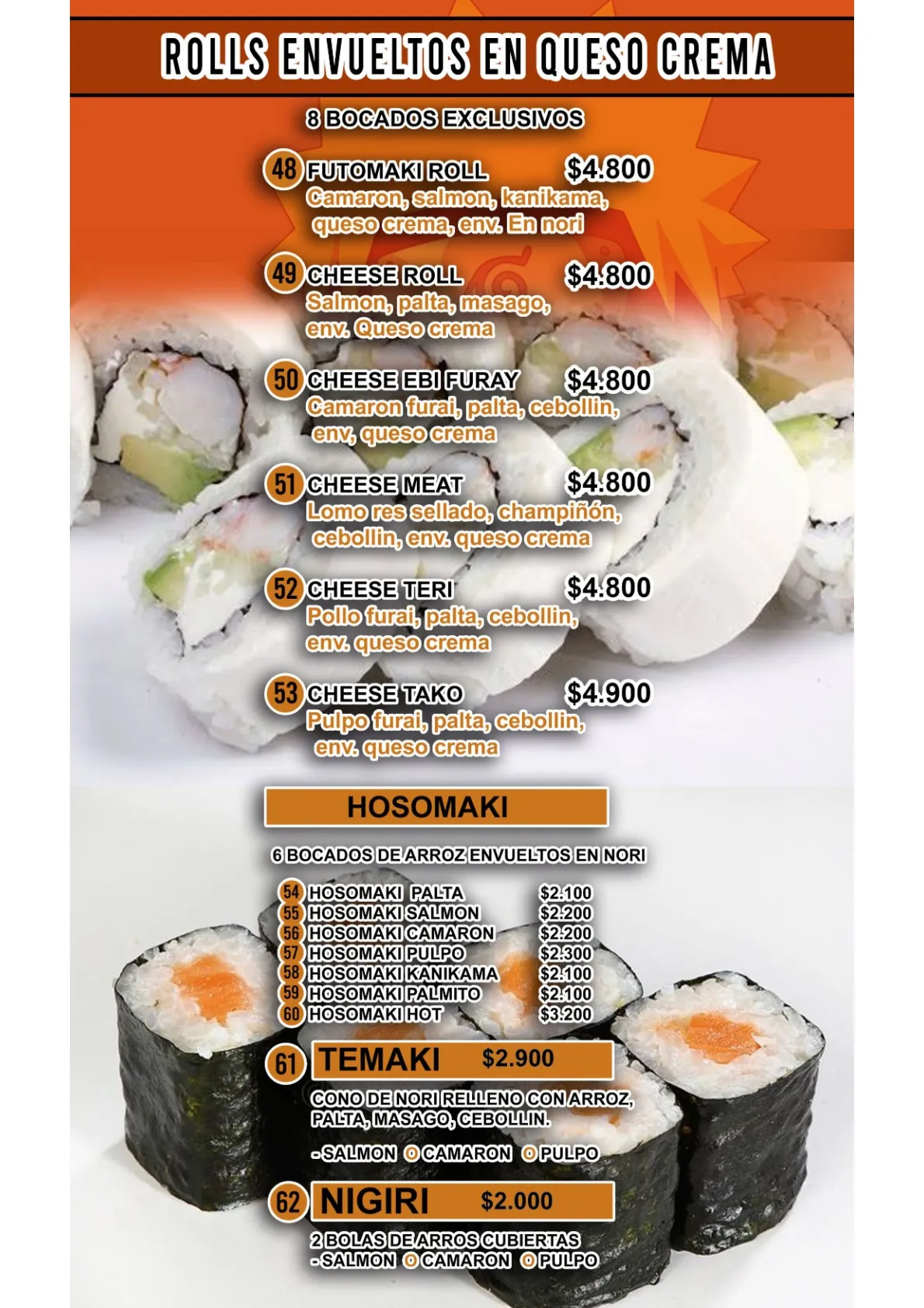 Carta Sushi NU